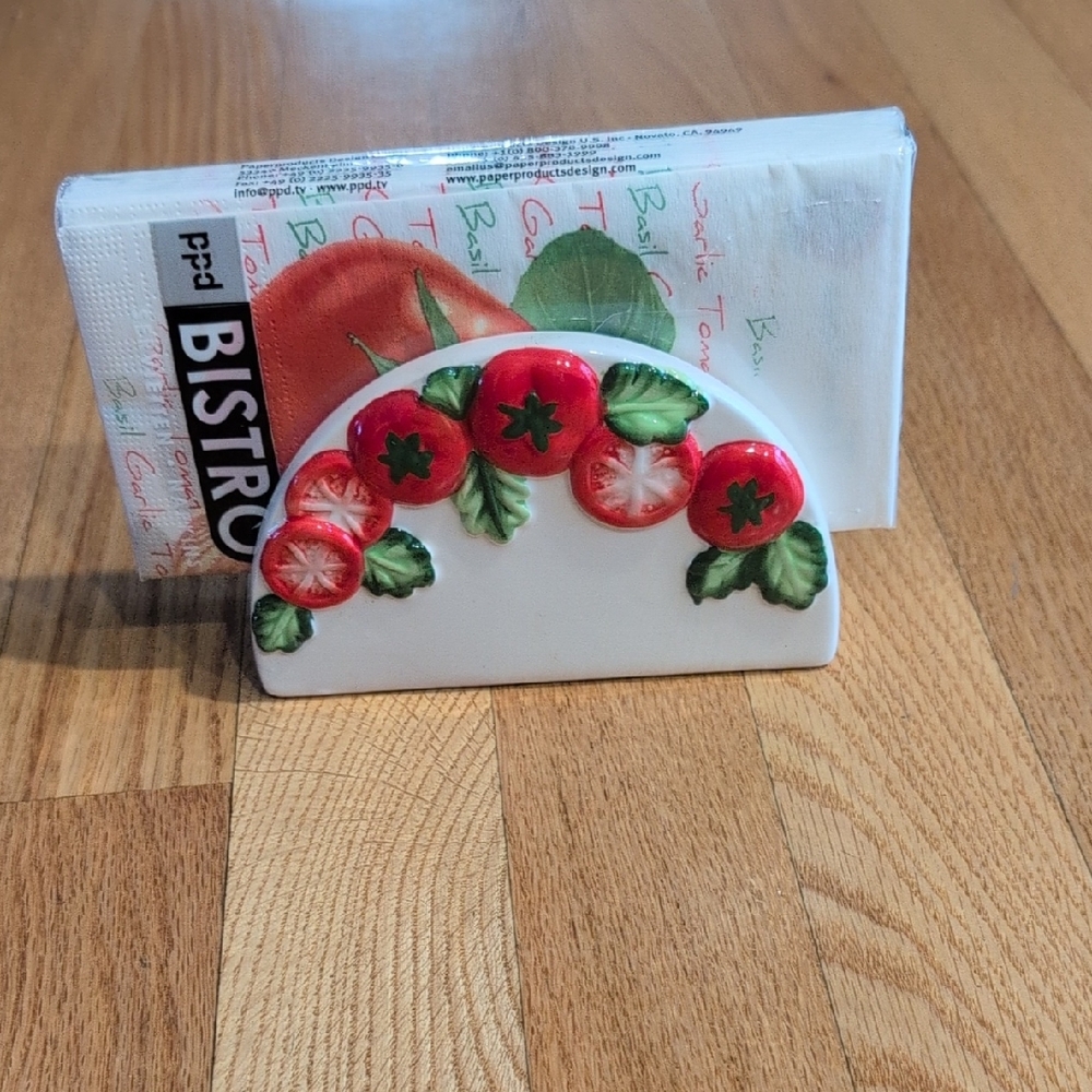 Tomato Design Ceramic Napkin Holder And Napkin